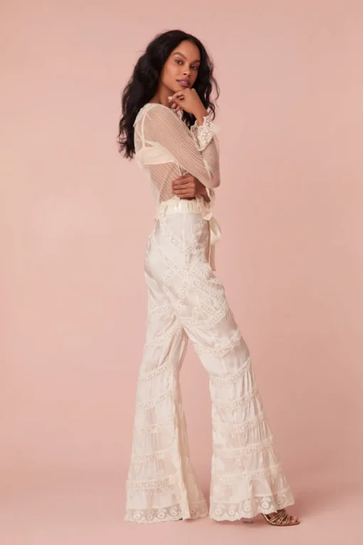 Women LoveShackFancy Neliana Ribbon Flare Pants