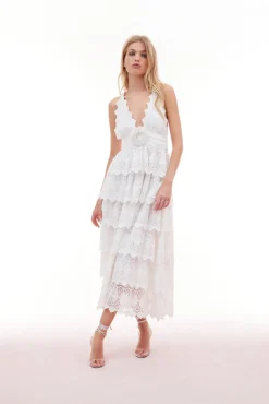 Women LoveShackFancy Nevis Eyelet Halter Maxi Dress