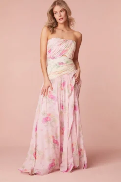 Women LoveShackFancy Pintil Strapless Floral Gown