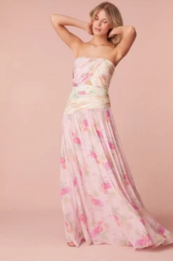 Women LoveShackFancy Pintil Strapless Floral Gown