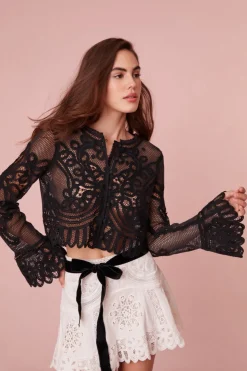 Women LoveShackFancy Rinko Scalloped Sheer Lace Top