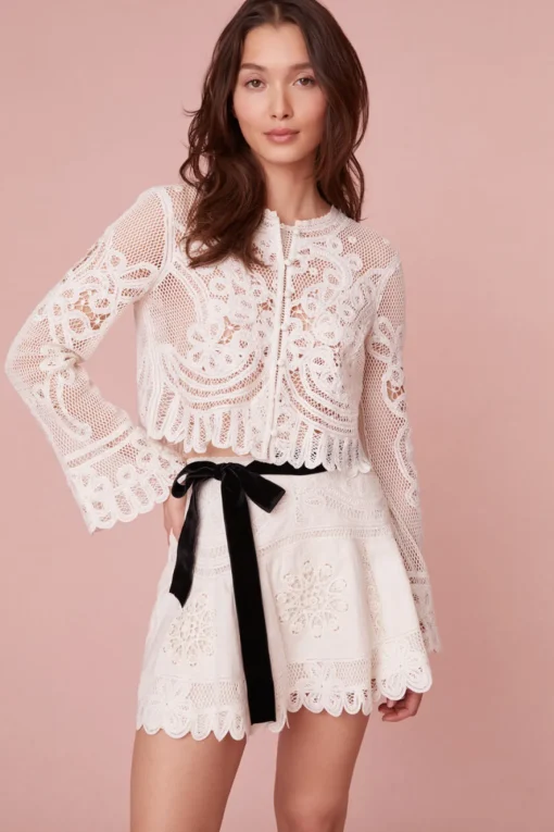 Women LoveShackFancy Rinko Scalloped Sheer Lace Top