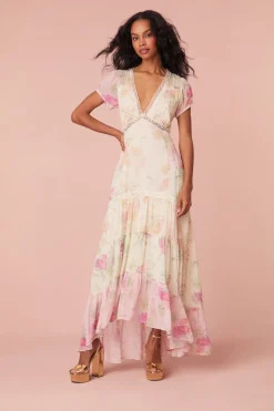 Women LoveShackFancy Roupell V-Neck Chiffon Maxi Dress
