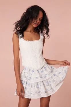 Women LoveShackFancy Ruffle Mini Blue Floral Skirt