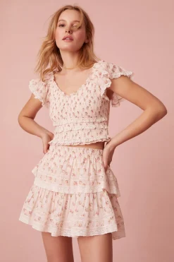 Women LoveShackFancy Ruffle Mini Dainty Floral Cotton Skirt