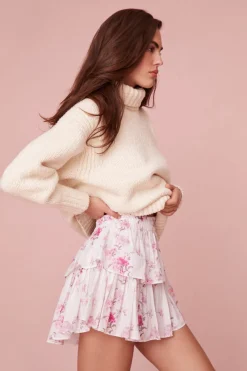 Women LoveShackFancy Ruffle Mini Floral Pink Skirt