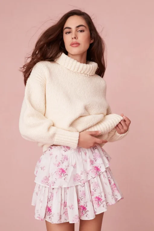Women LoveShackFancy Ruffle Mini Floral Pink Skirt
