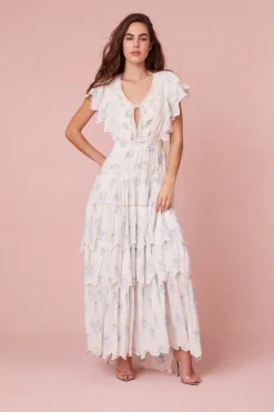 Women LoveShackFancy Valina Flutter Sleeve Maxi Dress