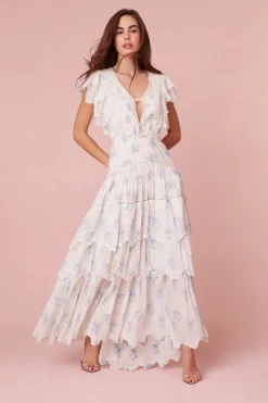 Women LoveShackFancy Valina Flutter Sleeve Maxi Dress