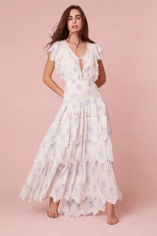 Women LoveShackFancy Valina Flutter Sleeve Maxi Dress