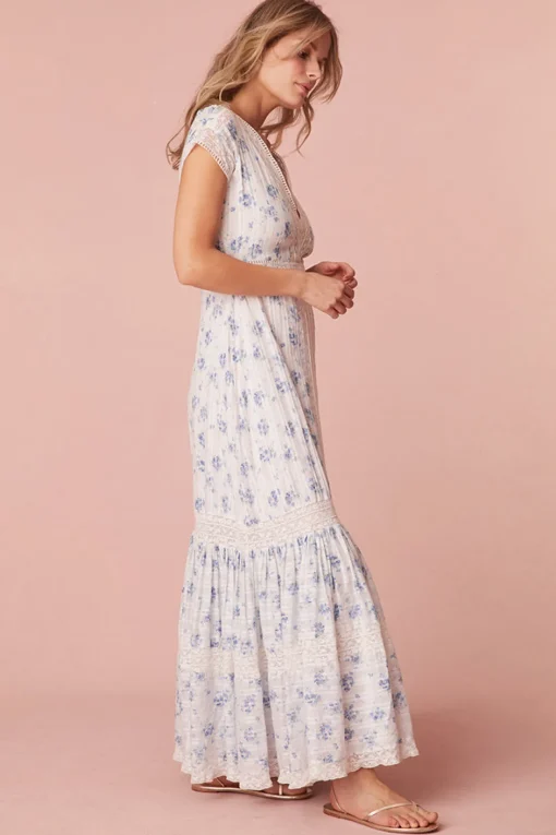 Women LoveShackFancy Vermella Cotton V-Neck Maxi Dress