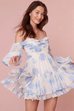 Women LoveShackFancy Zennia Off-Shoulder Silk Mini Dress